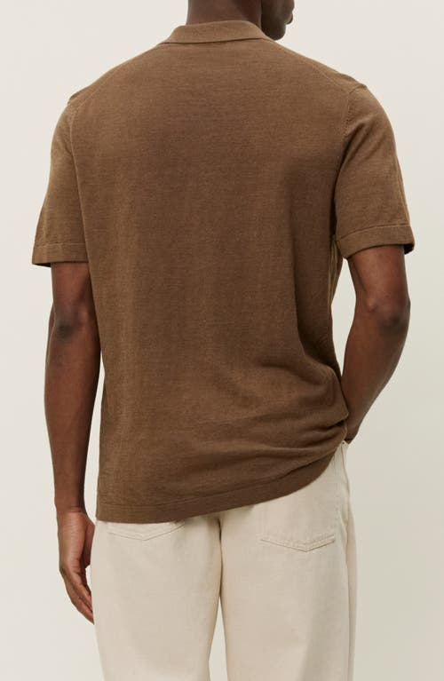 Les Deux Emmanuel Linen & Cotton Johnny Collar Polo In Brown