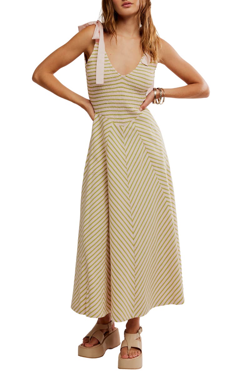 Free People Cecelia Stripe Tie Shoulder Midi Dress, Main, color, Palma Combo