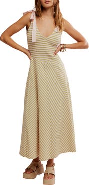 Free People Cecelia Stripe Tie Shoulder Midi Dress