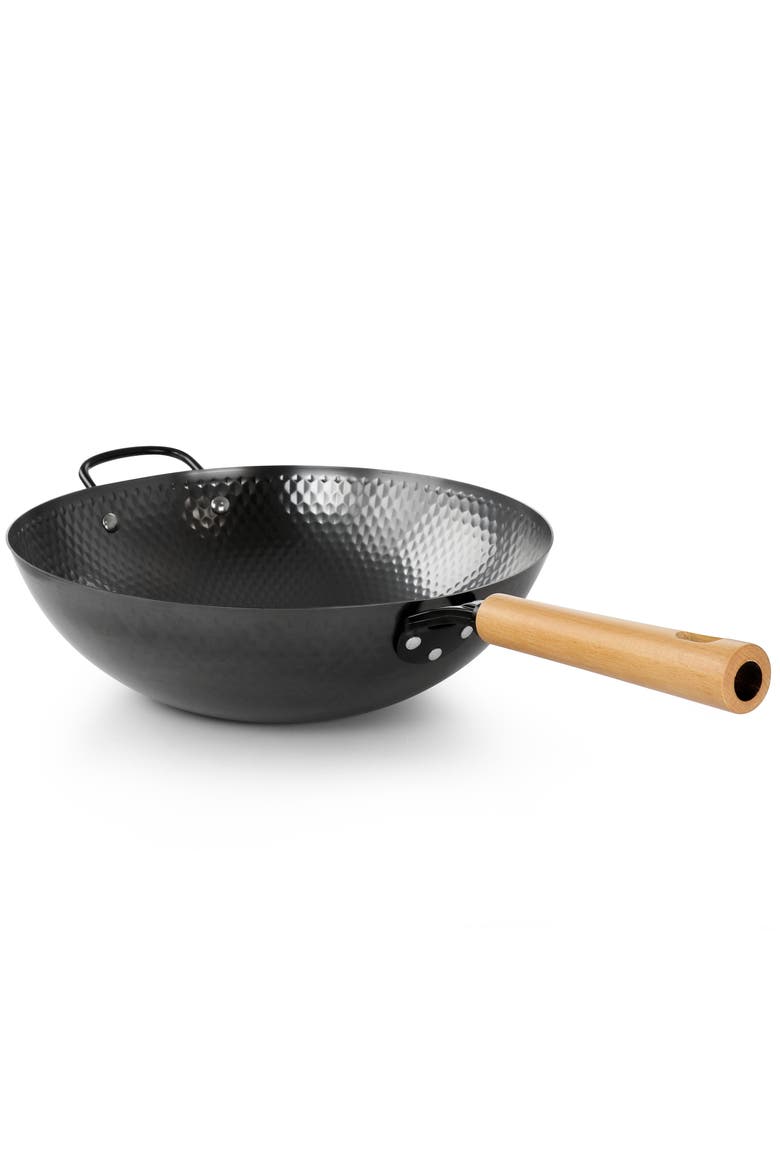 13.5in Nonstick Carbon Steel Wok with Wooden Handle, Alternate, color, Black