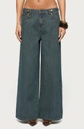 EDIKTED Pinstripe Wide Leg Low Rise Jeans