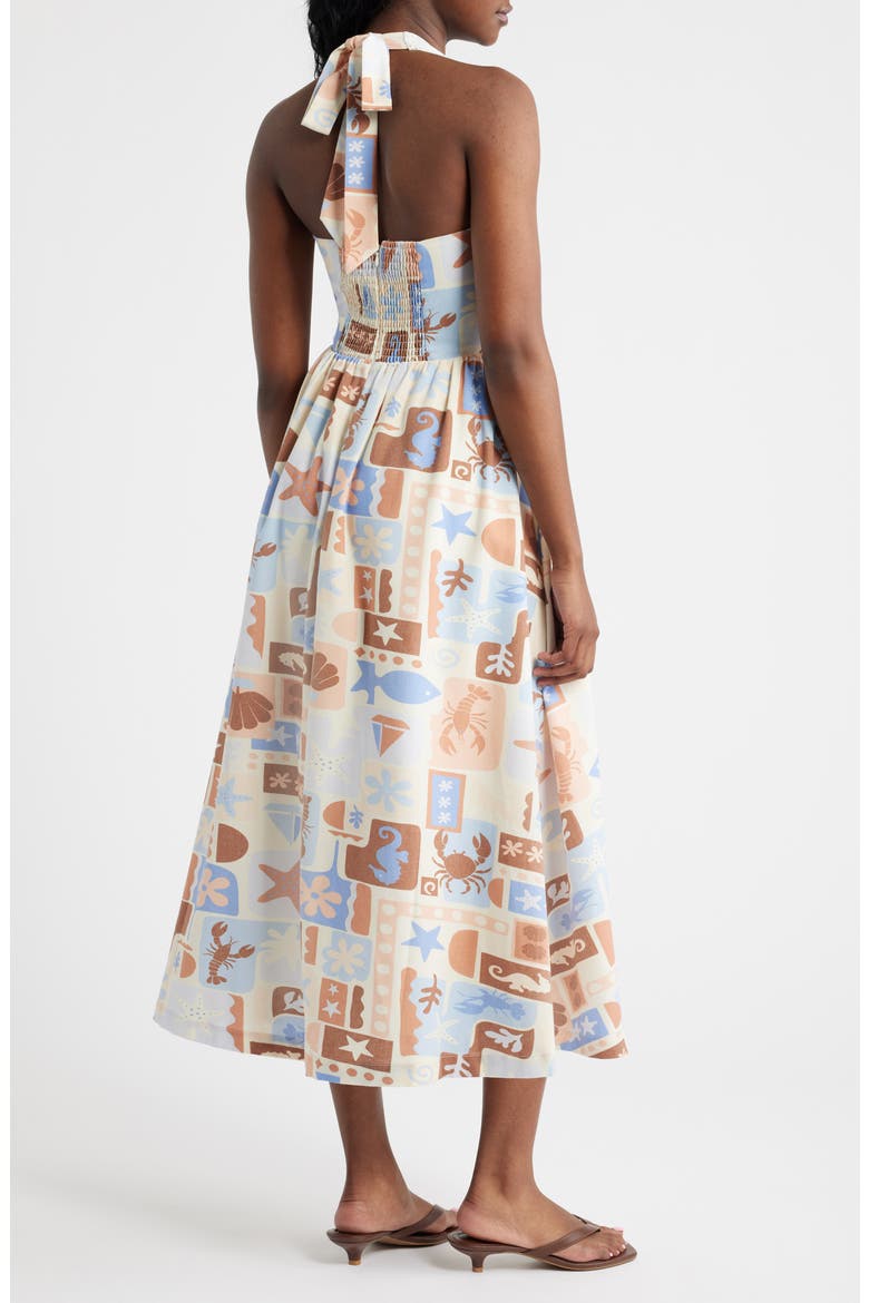 Beach Print Halter Sundress, Alternate, color, IVORY/ BLUE