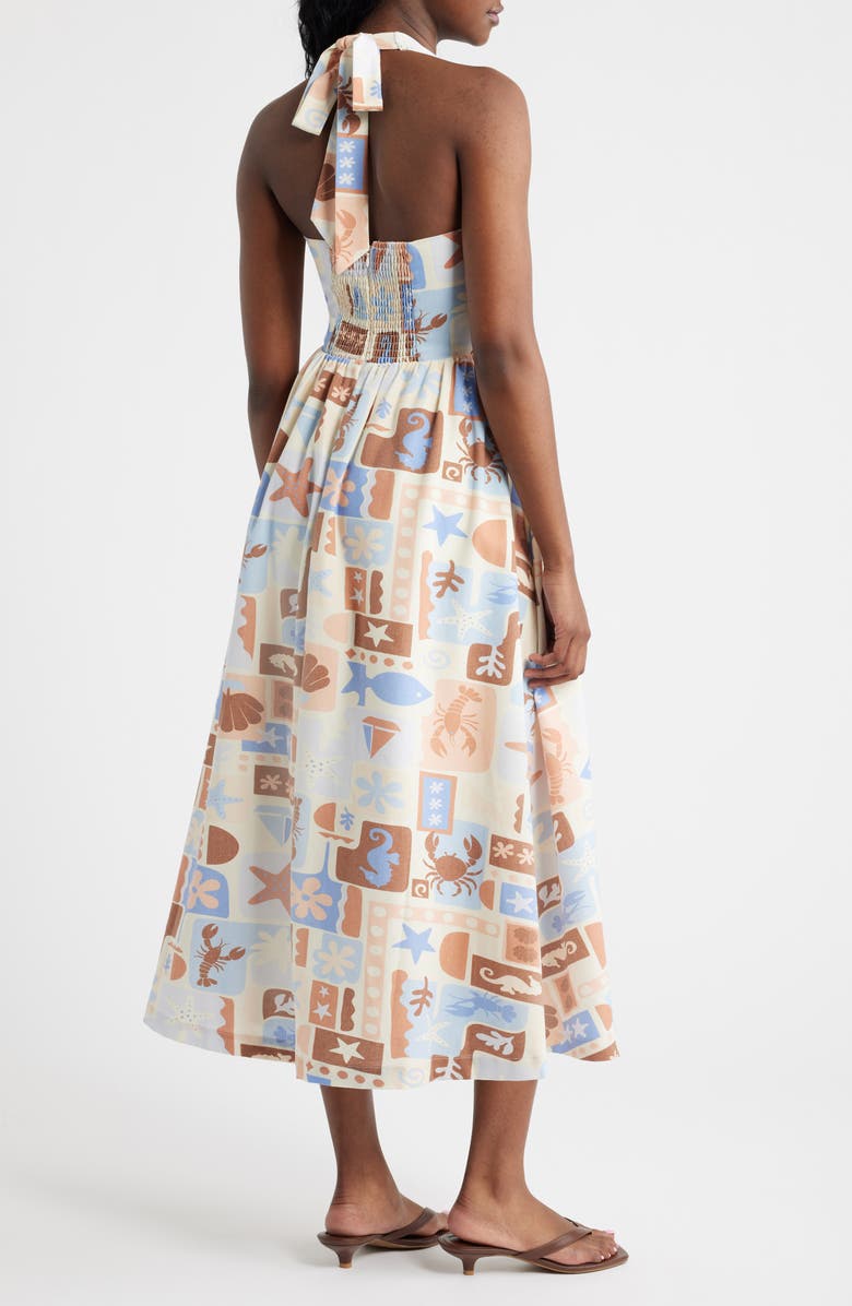 MOON RIVER Beach Print Halter Sundress, Alternate, color, Ivory/ Blue