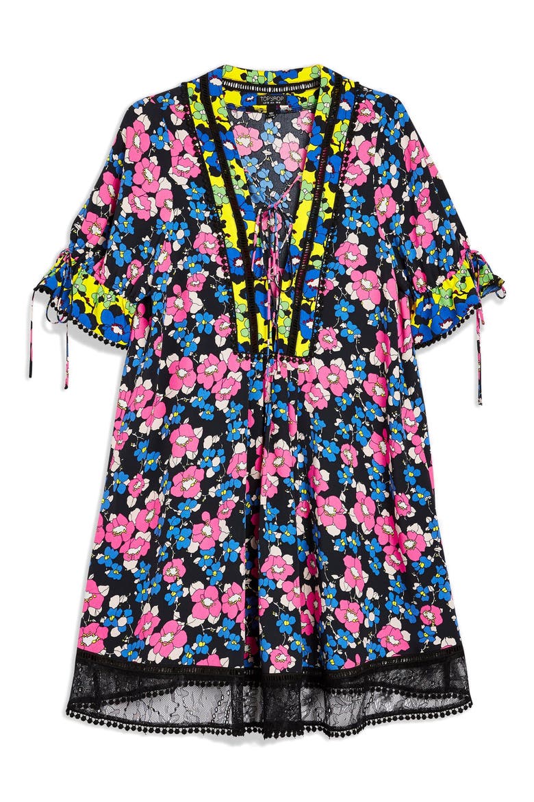 Floral Print Minidress, Alternate, color, BLUE MULTI