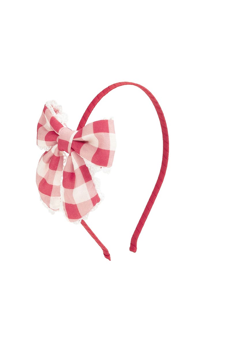 Red Gingham Bow Headband, Main, color, Red