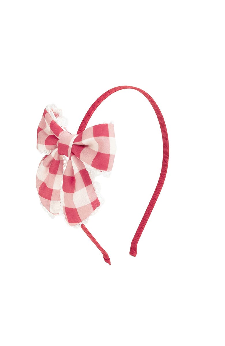 Sweet Wink Red Gingham Bow Headband, Main, color, Red