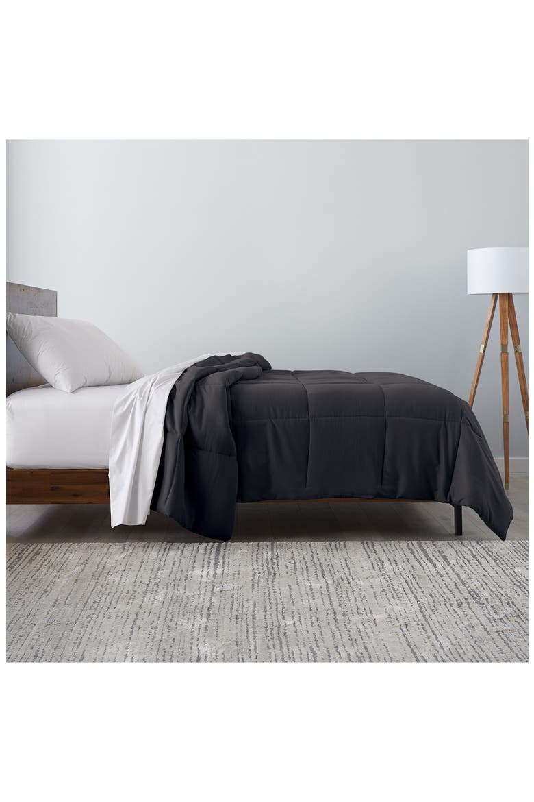 Microfiber Down-Alternative Solid Color Comforter, Alternate, color, BLACK