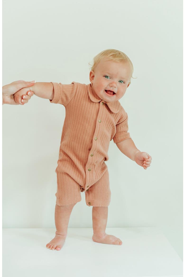 Rib Organic Cotton Romper, Alternate, color, ADOBE