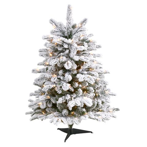 3-ft Flocked North Carolina Fir Artificial Christmas Tree with 150 Warm White Lights and 545 Bendable Branches