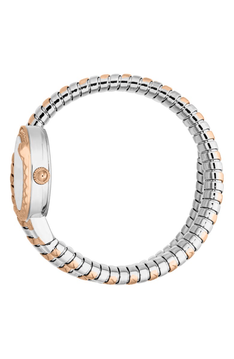 Just Cavalli Cerchio Snake Wraparound Bracelet Watch, 22mm, Alternate, color, Two Tone Silver/ Rose Gold