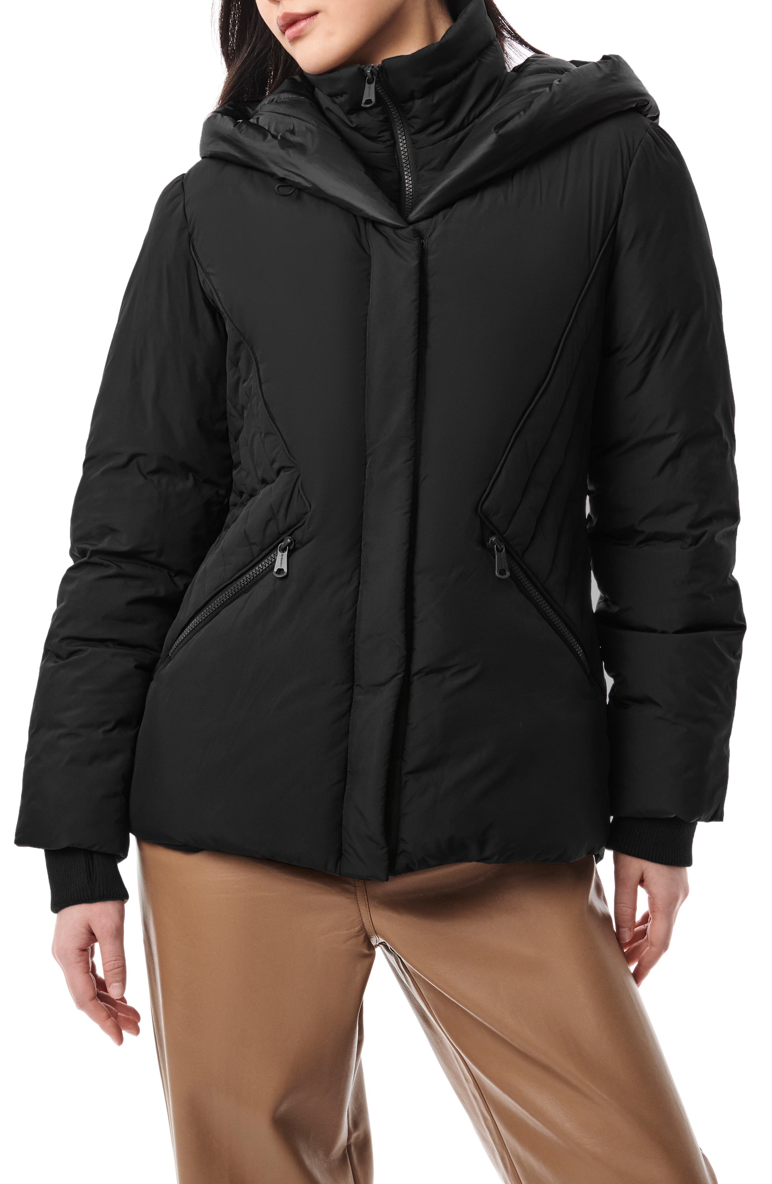 Bernardo Shiny Hood Heavyweight Puffer Jacket with Bib