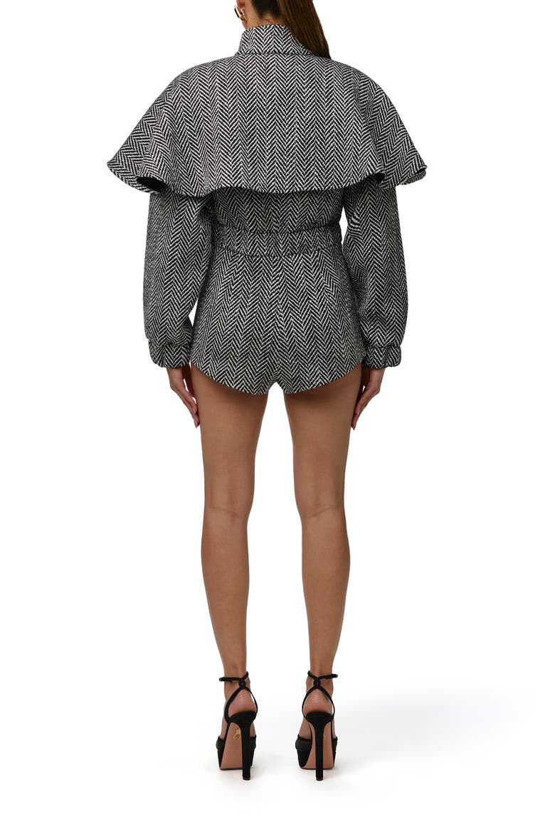 Herringbone Cape Romper, Alternate, color, BLACK HERRINGBONE