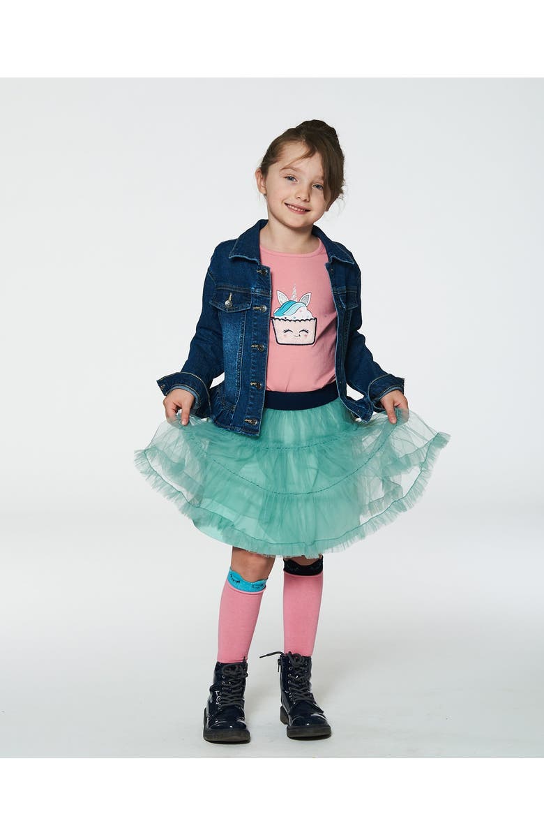 Deux par Deux Little Girl's Mesh Skirt With Frills Turquoise, Alternate, color, 