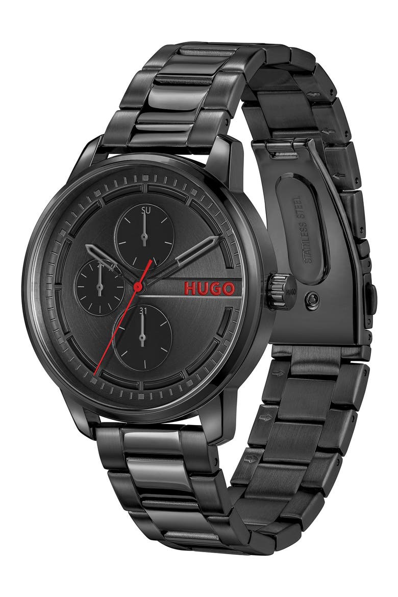 Stamp Chronograph Bracelet Watch, 44mm, Alternate, color, BLACK DIAL