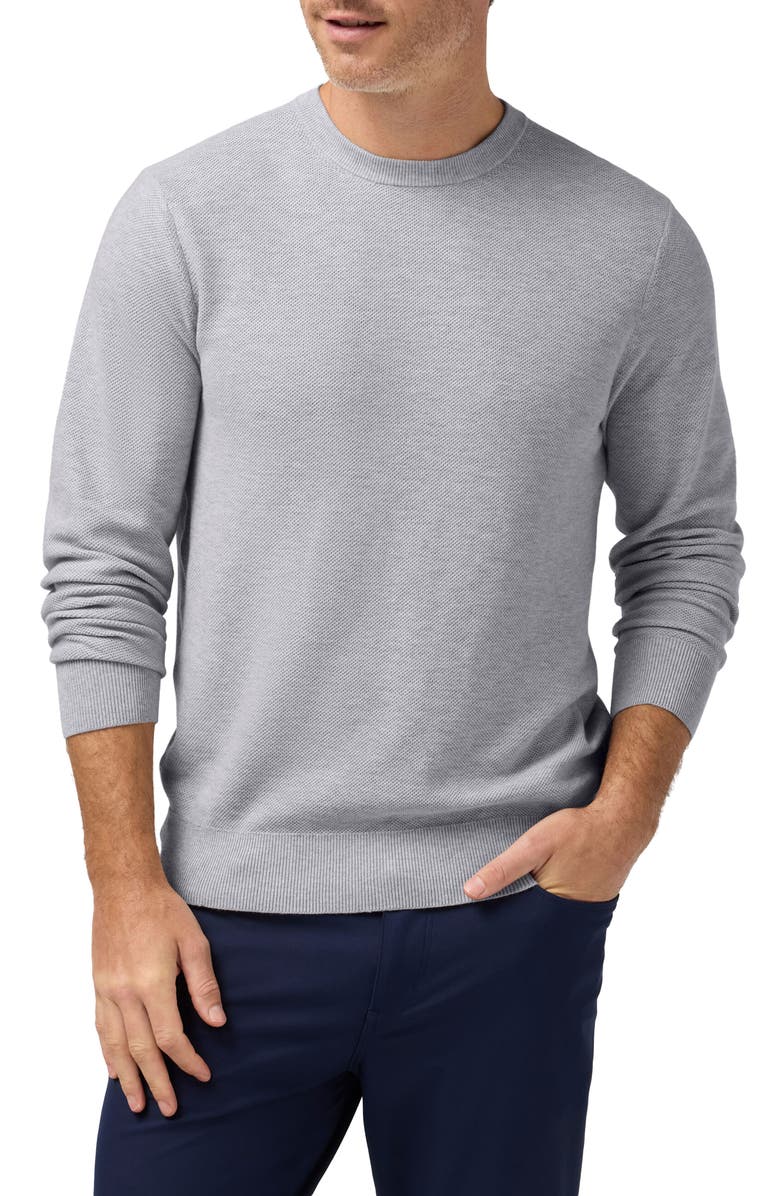Mizzen+Main Ashe Crewneck Cotton Blend Performance Sweater, Main, color, Light Gray Heather
