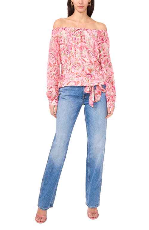 VINCE CAMUTO VINCE CAMUTO FLORAL OFF THE SHOULDER TIE HEM TOP 