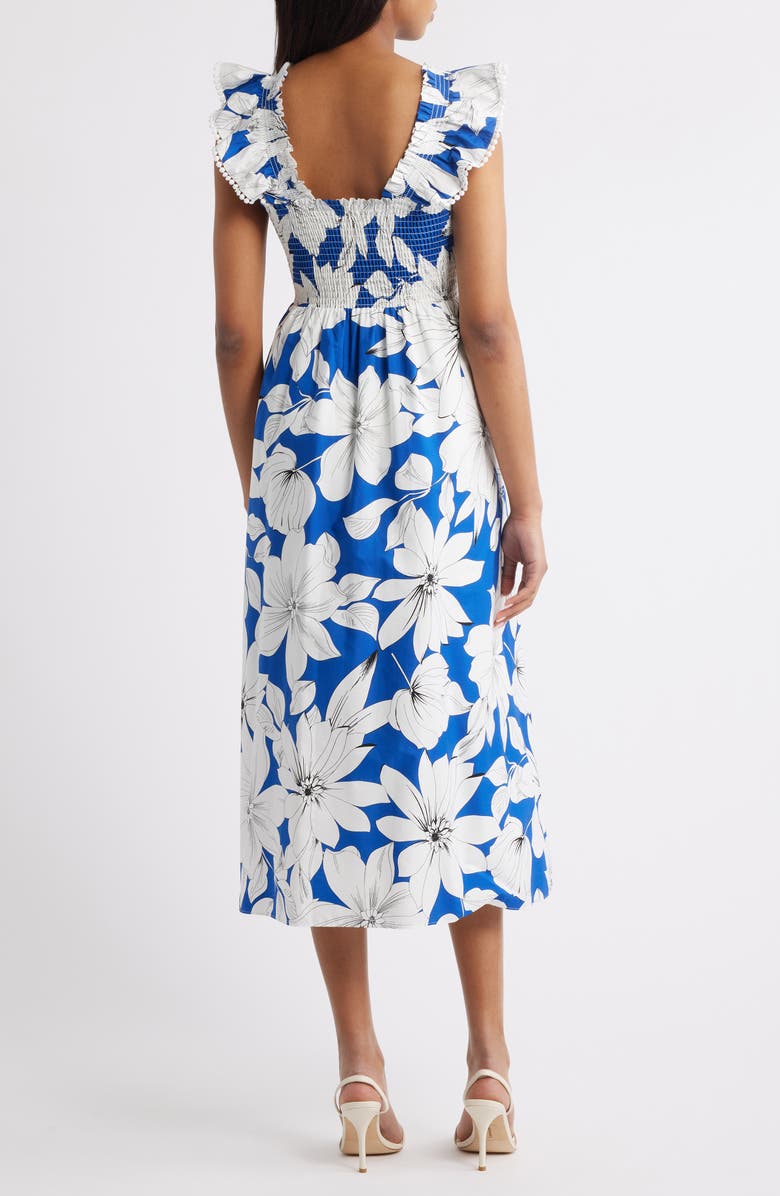 Anne Klein Smocked Ruffle Sundress, Alternate, color, Palace Blue Multi