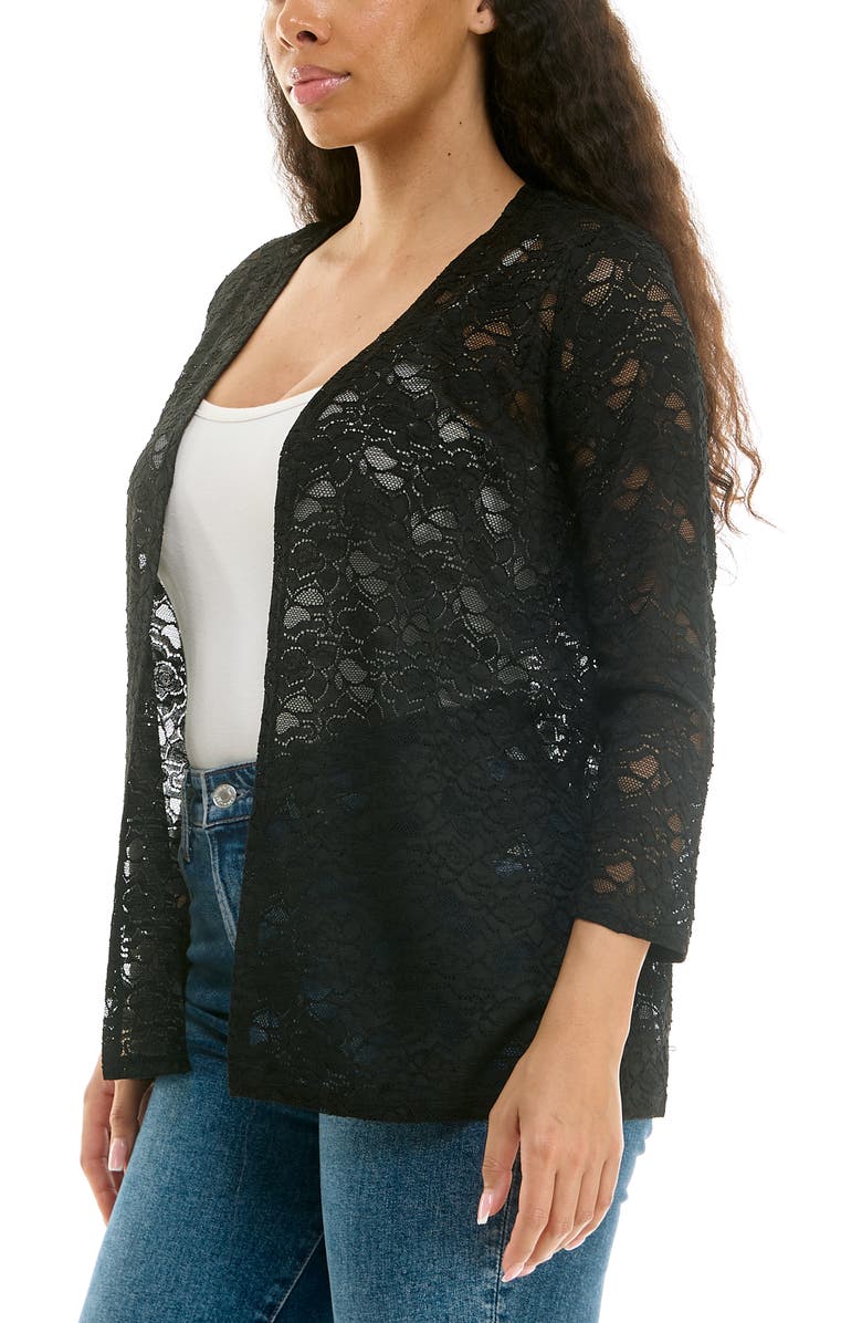 Nina Leonard Lace Cardigan, Alternate, color, Black