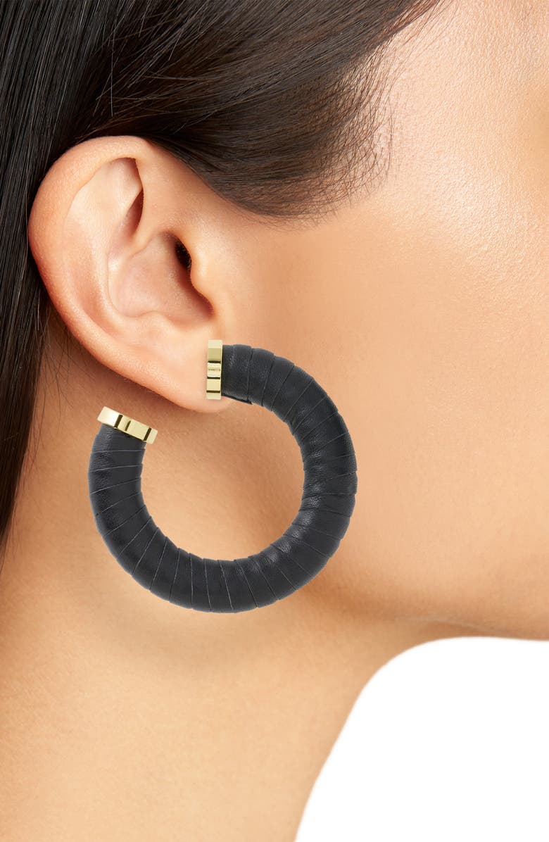 Cult Gaia Valence Leather Wrap Hoop Earrings, Alternate, color, 