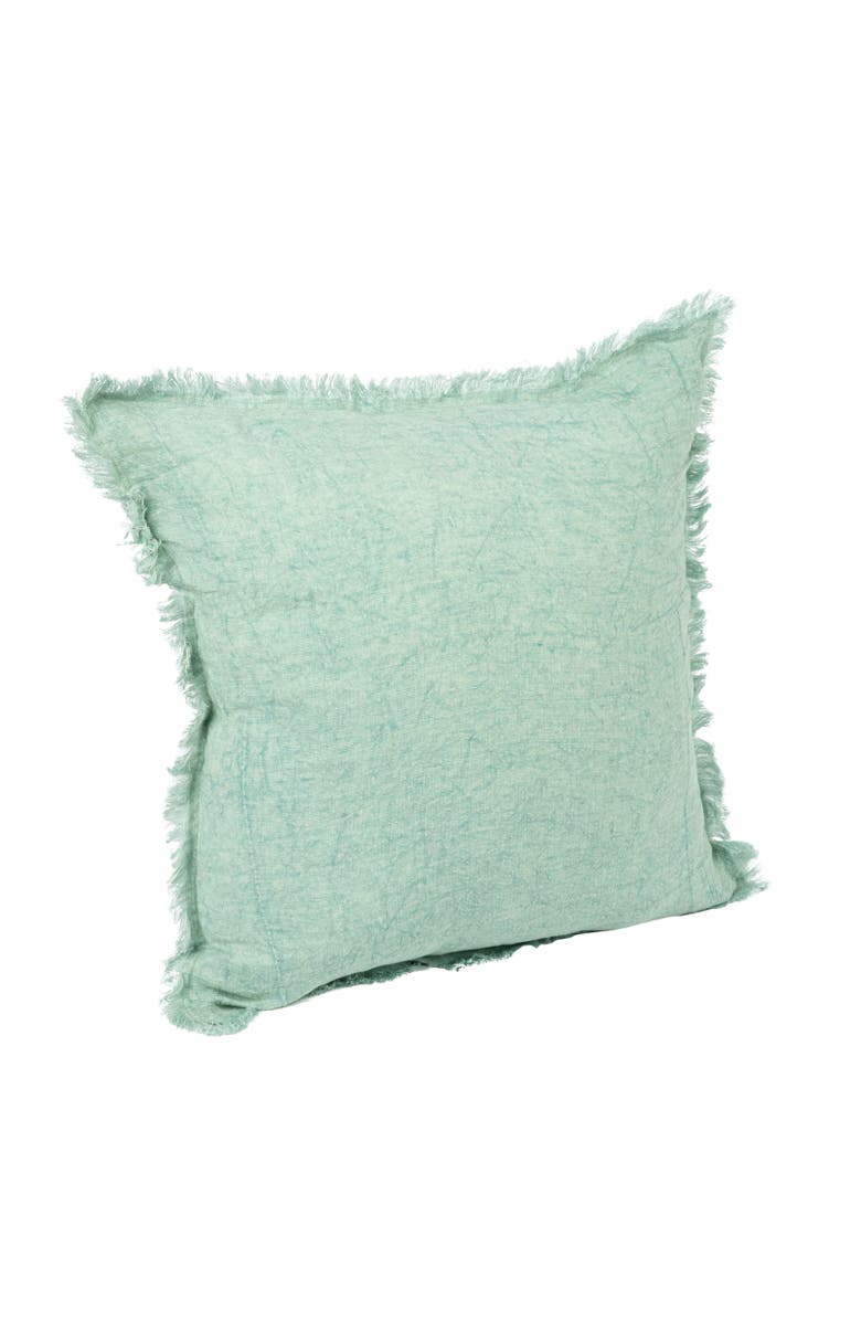 Storied Home Square Stonewashed Linen Pillow with Fringe, Mint, Main, color, Blue