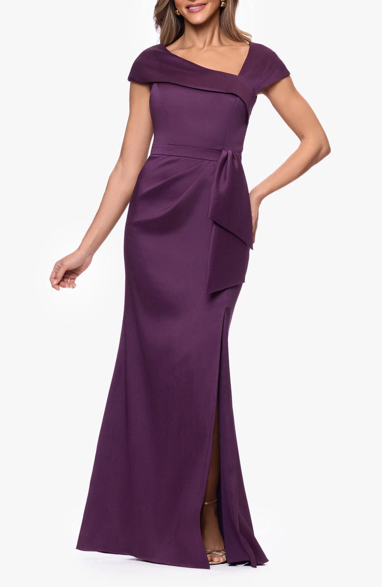 Xscape Evenings Asymmetric Neck Stretch Mikado Gown, Main, color, 