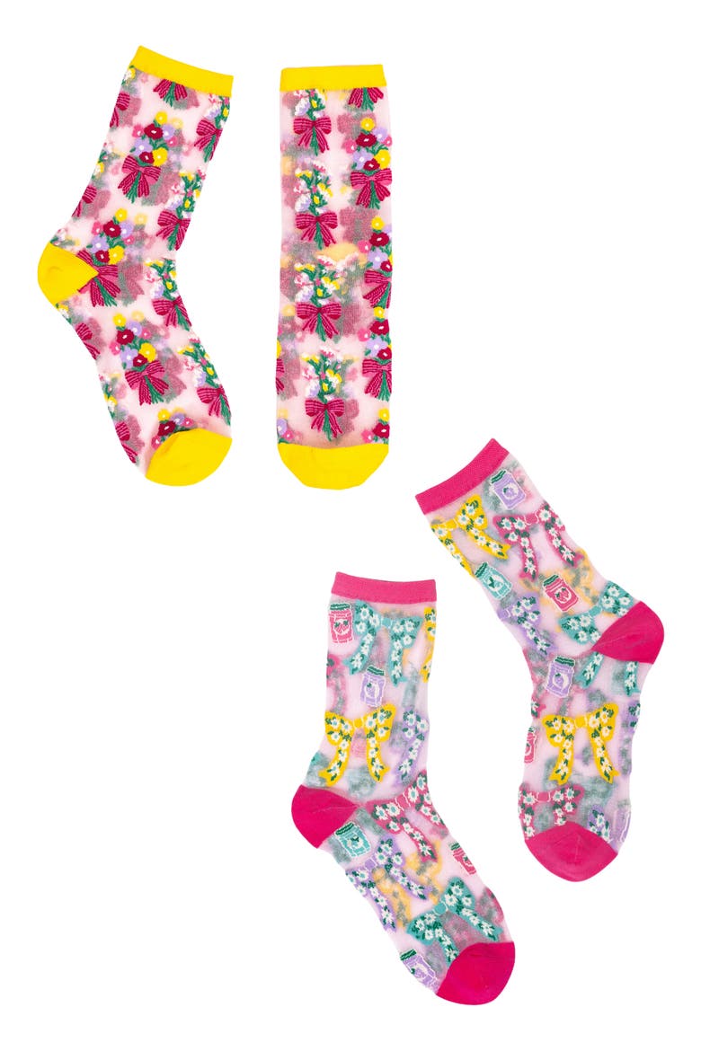 Petals & Preserves Metallic Sheer Crew Socks, Main, color, PINK/ MULTI
