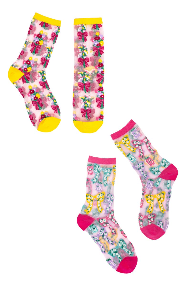 Sock Candy Petals & Preserves Metallic Sheer Crew Socks, Main, color, 