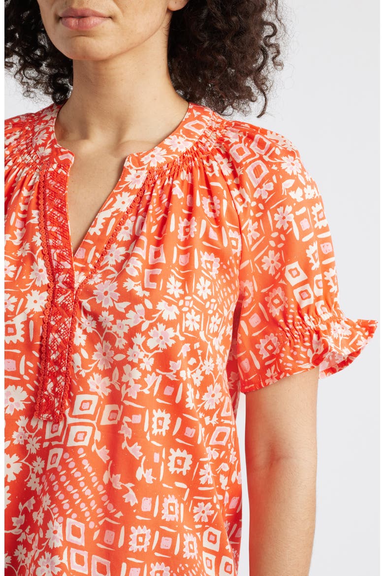 Print Puff Sleeve Top, Alternate, color, PAPAYA PUNCH MULTI
