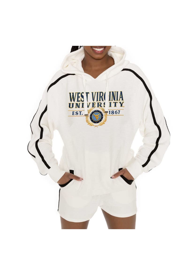 Women's Gameday Couture Cream West Virginia Mountaineers Down, Set, Go Pullover Hoodie and Shorts Set, Alternate, color, Cream
