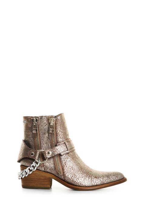 Crackled Leather Ankle Boots
