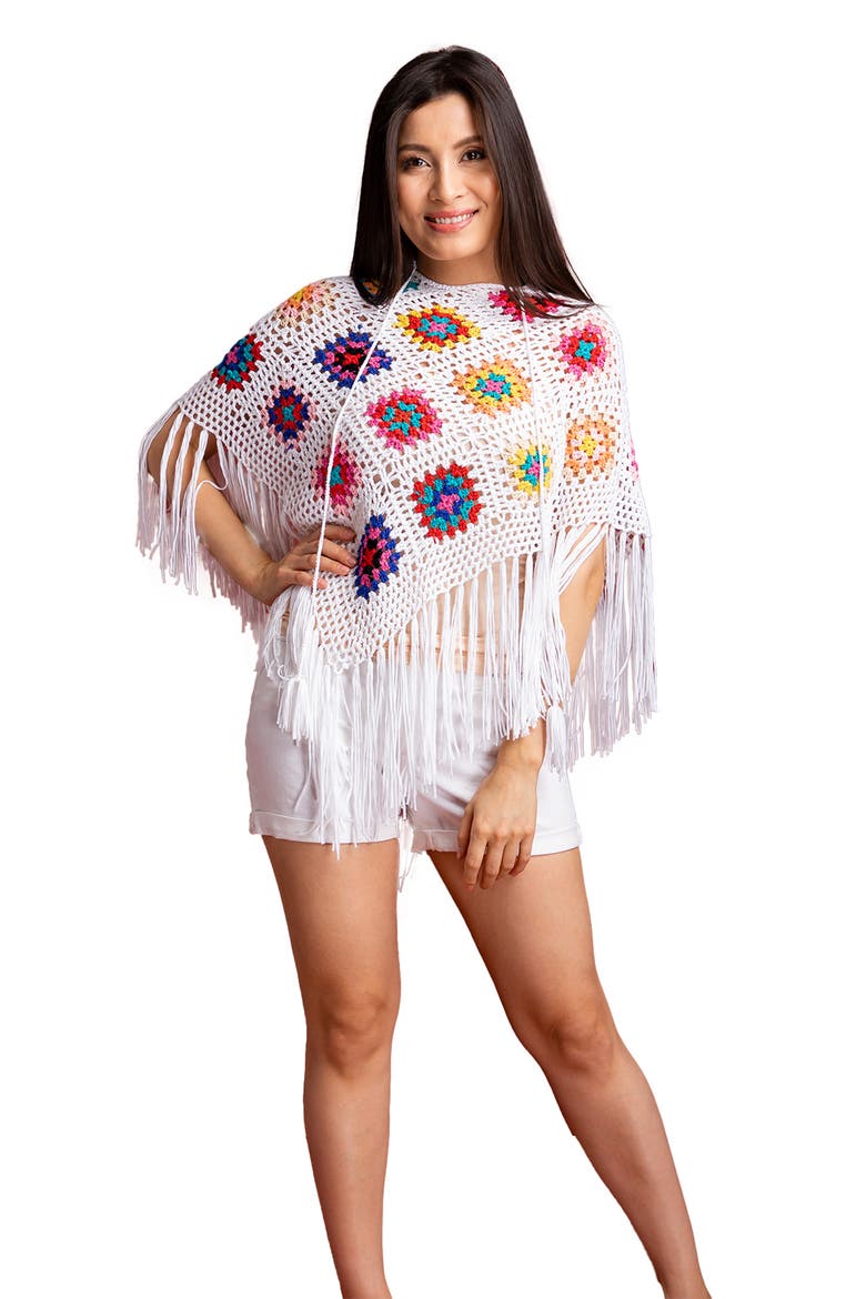 Square Crochet Poncho, Alternate, color, WHITE