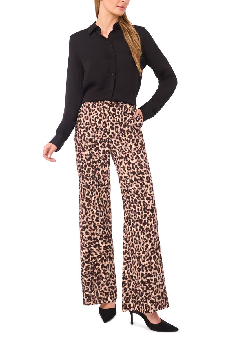 Ted Baker Leopard Print Bootcut Pants, Alternate, color, Potting Soil