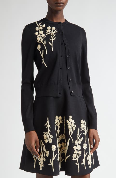 Floral Raffia Embroidered Cardigan