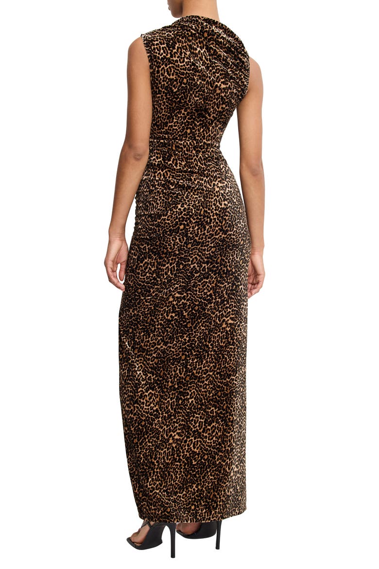 Ruched Velvet High Neck Maxi Dress, Alternate, color, MINI LUCKY LEOPARD