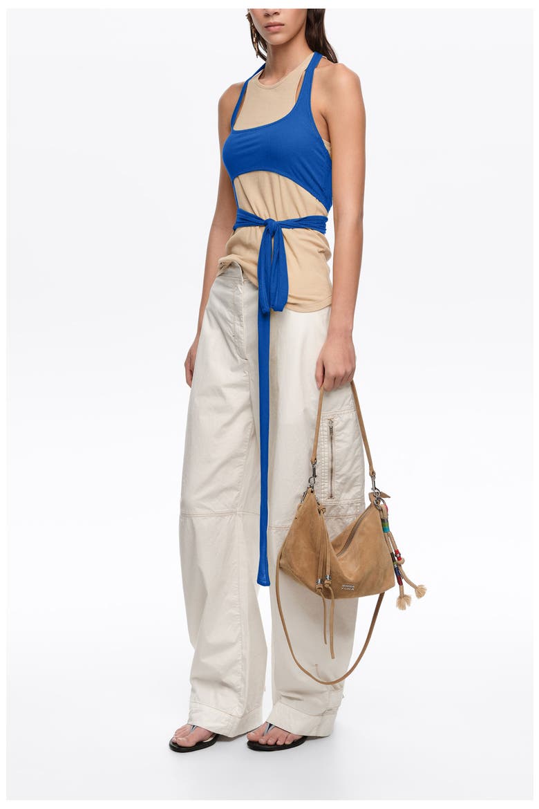 Top With Overlay Piece In Contrast, Alternate, color, SAND