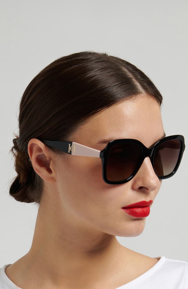 Carolina Herrera 56mm Gradient Square Sunglasses, Alternate, color, Black Beige/ Brown
