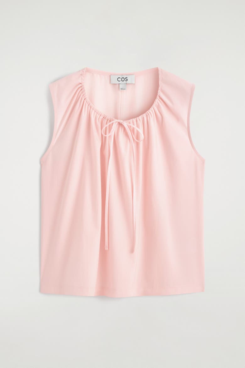 Gathered-neck Jersey Tank Top, Alternate, color, LIGHT PINK