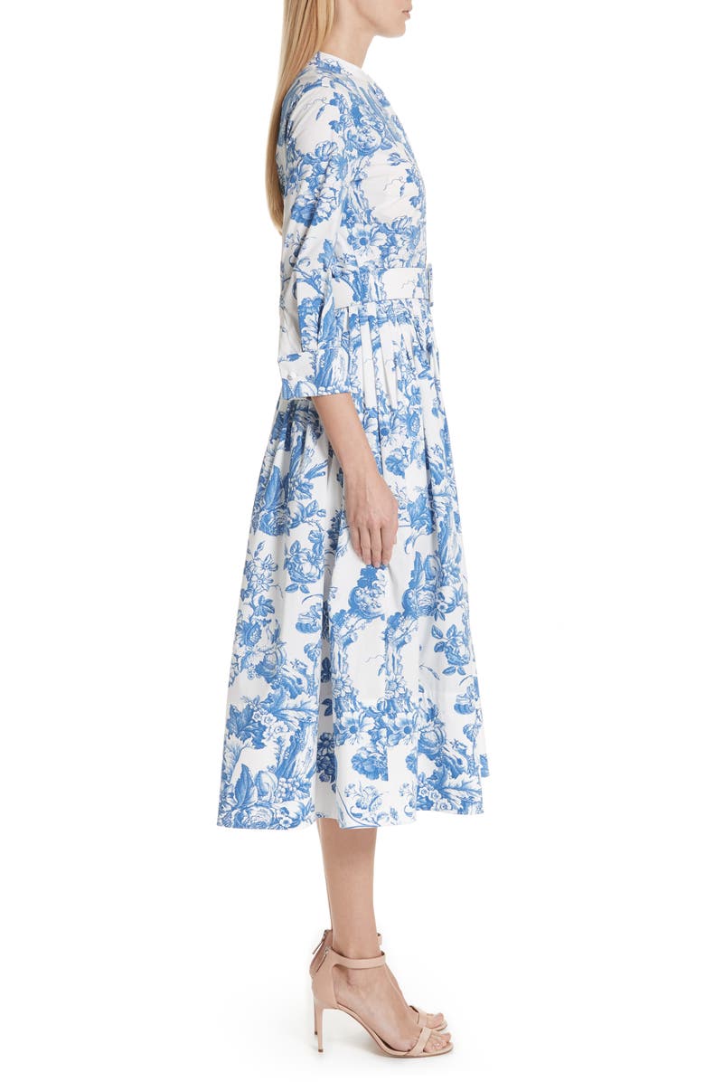 Oscar de la Renta Toile Print Stretch Poplin Shirtdress, Alternate, color, 