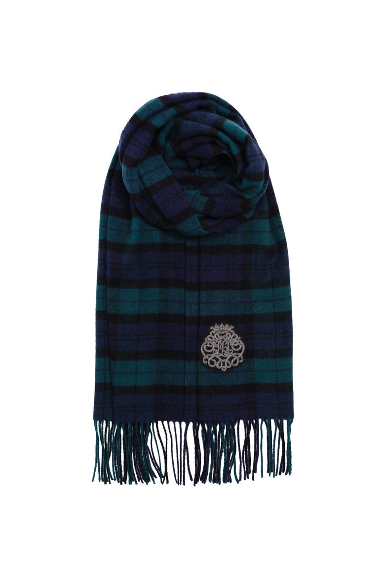 Wool Plaid Scarf With Patch, Main, color, Blackwatch