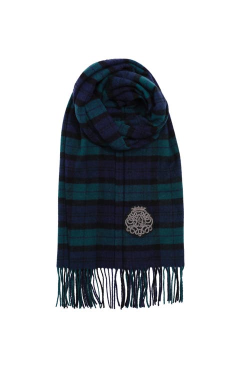 Wool Plaid Scarf With Patch