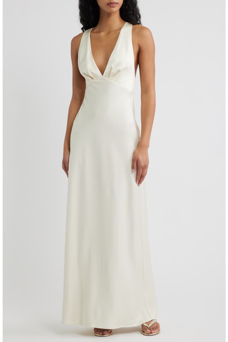 Lucile Sleeveless Satin Maxi Dress, Main, color, ECRU