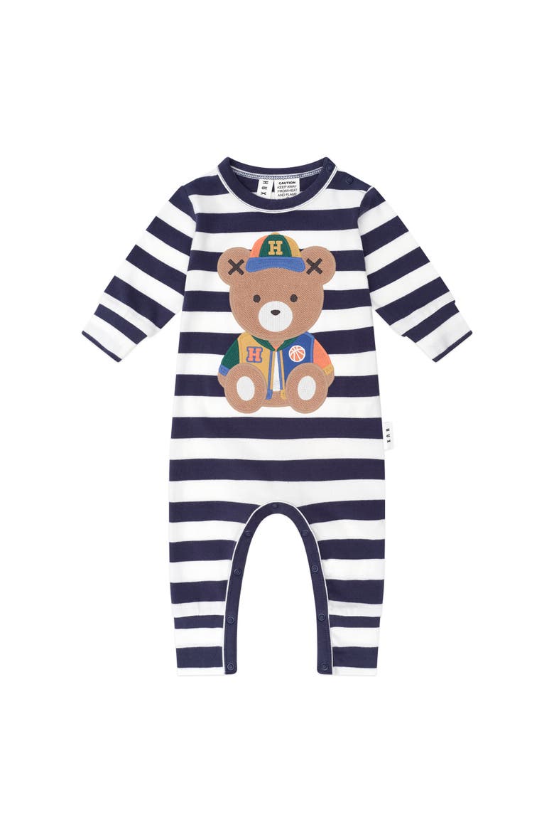 Varsity Hux Romper, Main, color, Navy/Almond Milk