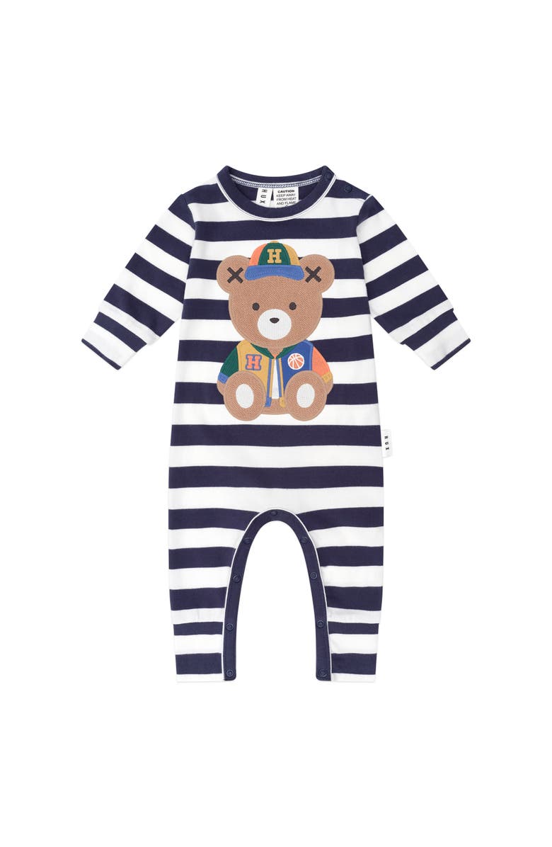 Huxbaby Varsity Hux Romper, Main, color, Navy/Almond Milk