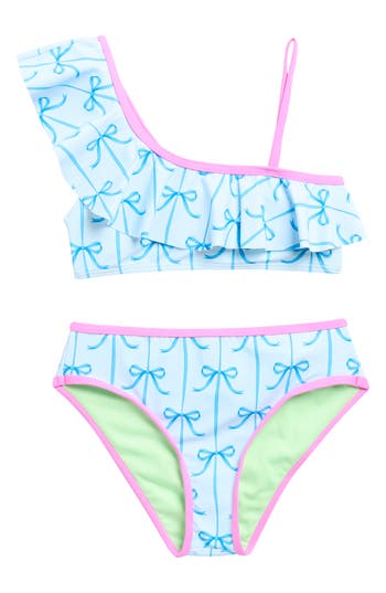 Beach Lingo Kids' Asymmetric Ruffle 2-piece Bikini In Blue