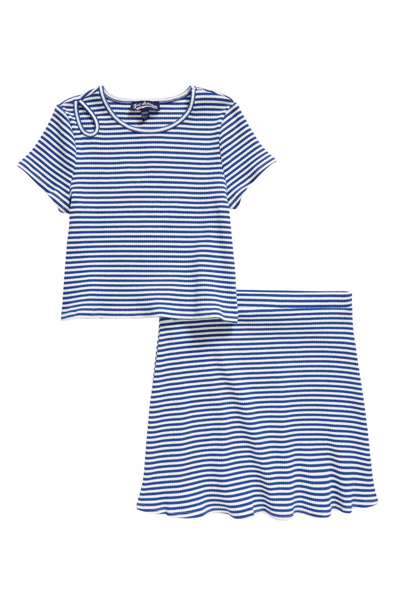Freshman Kids' Keyhole Stripe Shirt & Skirt Set, Main, color, 