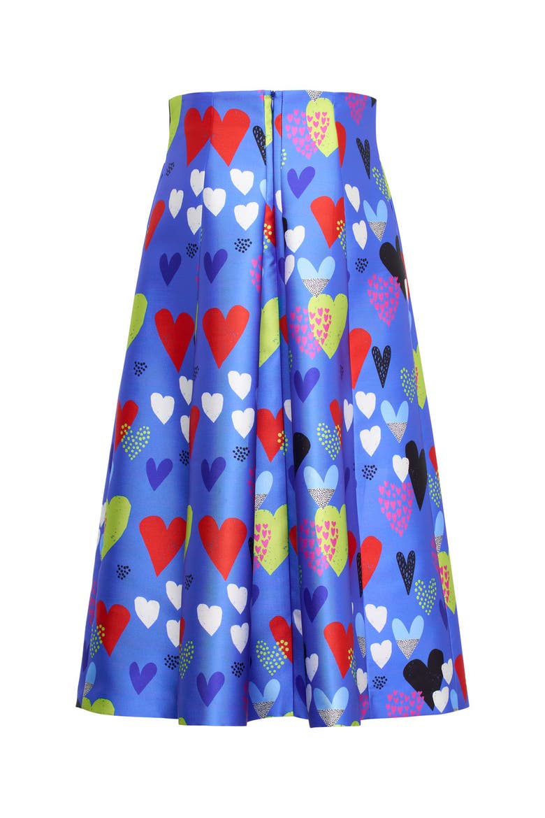 Printed Micado Skirt Multi-color - Heart print, Alternate, color, Blue / Multicolour