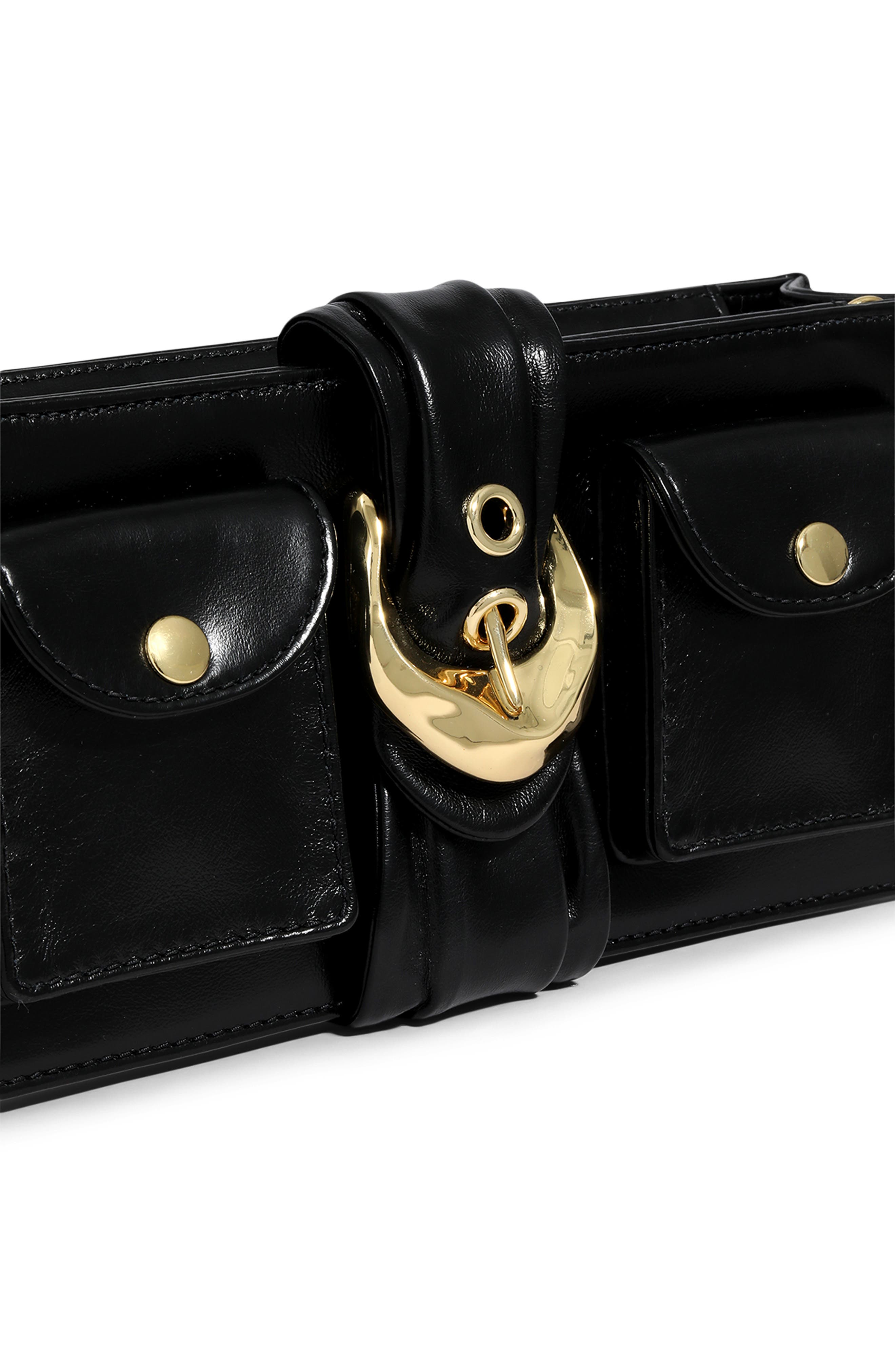 Buckle Leather Clutch, Alternate, color, BLACK