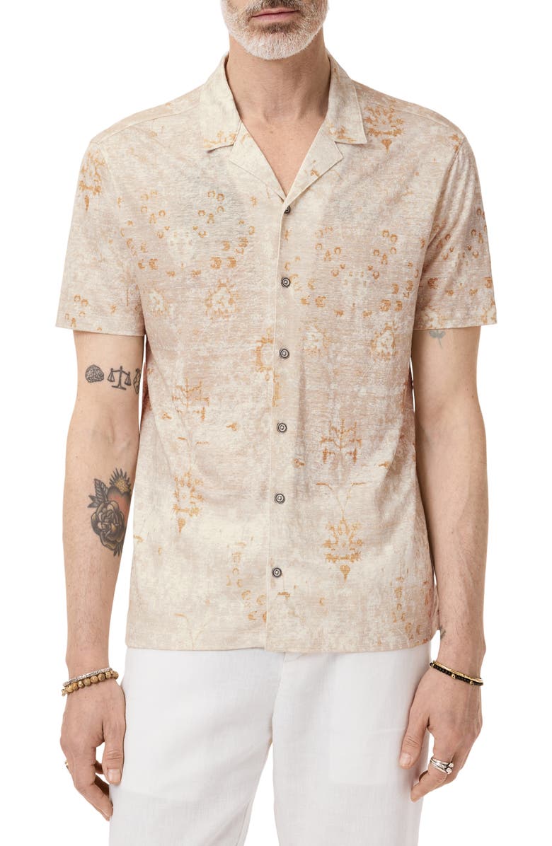 John Varvatos Espino Organic Linen Knit Camp Shirt, Main, color, Dew Grey