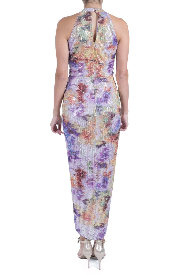 Twist Neck Sequin High-Low Dress, Alternate, color, LAVENDER MULTI