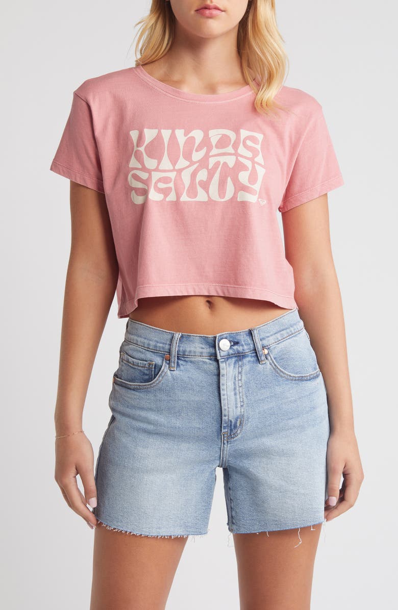 Roxy Kinda Salty Cotton Graphic Crop T-Shirt, Main, color, 